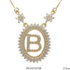 Colar luxo letra B com zircônia branca G em banho de ouro 18k-0