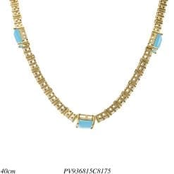 Gargantilha Choker luxo riviera com zircônia branca e azul céu em banho de ouro 18k-0